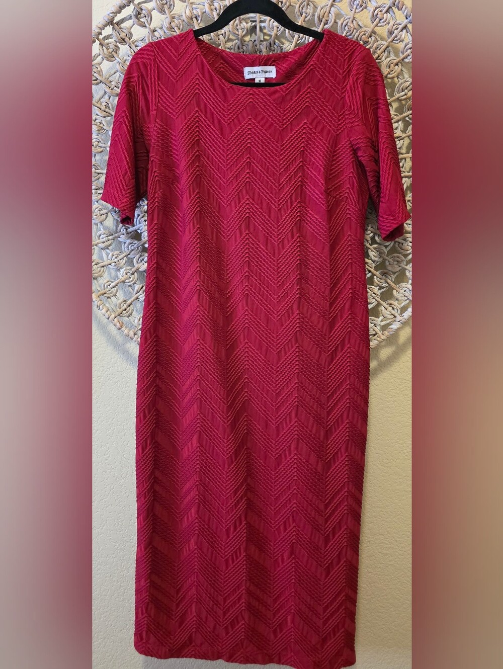 Shelby & Palmer Red Chevron Textured Sheath Dress Size 10